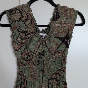 Peace + Love Owl Boho Bohemian Print Maxi Dress Size Small